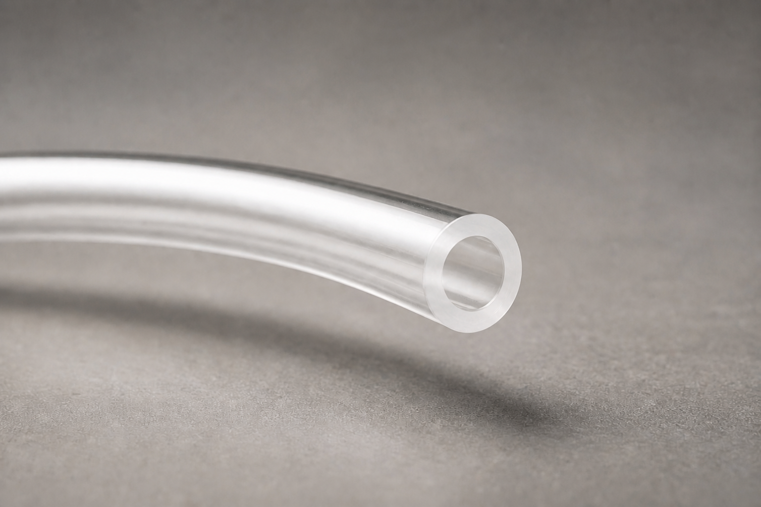 Macro view of a clear HOLID TPU pneumatic tube cut end and circular bore